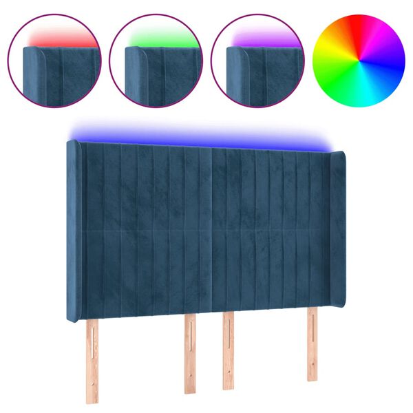 vidaXL Testiera a LED Blu Scuro 147x16x118/128 cm in Velluto