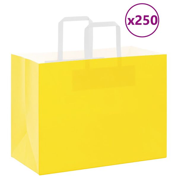 vidaXL Sacchetti di Carta 250 pz con Manici Gialli 32x17x25 cm