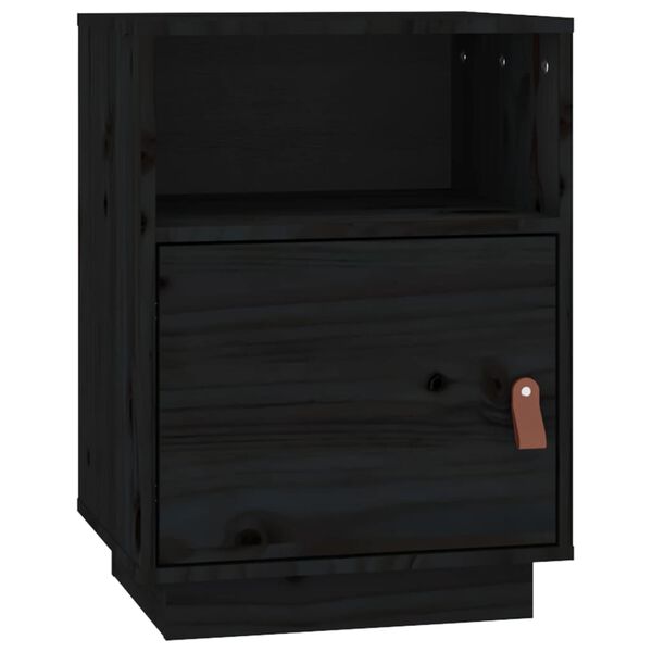 vidaXL Comodino Nero 40x34x55 cm in Legno Massello di Pino