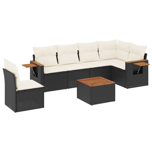vidaXL Set Divani da Giardino con Cuscini 7pz Nero Polyrattan