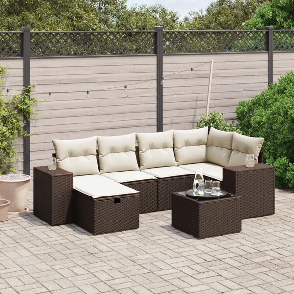 vidaXL Set Divani da Giardino 7 pz con Cuscini Marrone in Polyrattan