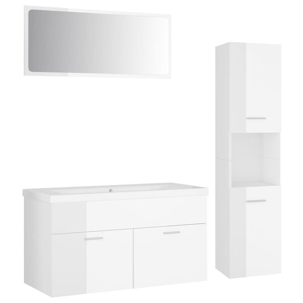 vidaXL Set Mobili da Bagno Bianco Lucido in Legno Multistrato