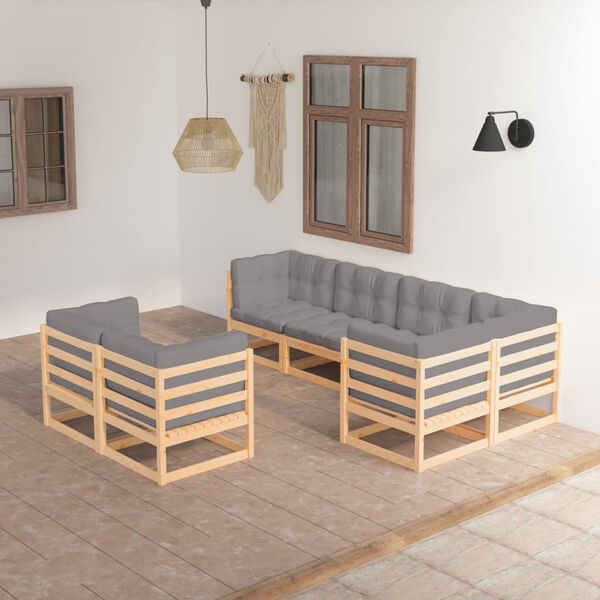 vidaXL Set Salotto Giardino 7 pz Cuscini Antracite Legno Massello Pino