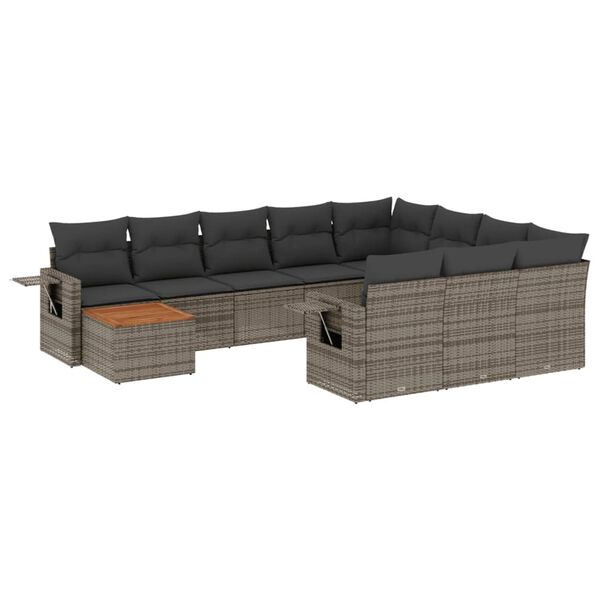 vidaXL Set Divani da Giardino 11 pz con Cuscini in Polyrattan Grigio