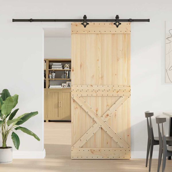 vidaXL Porta Scorrevole con Set Hardware 100x210cm Legno Massello Pino