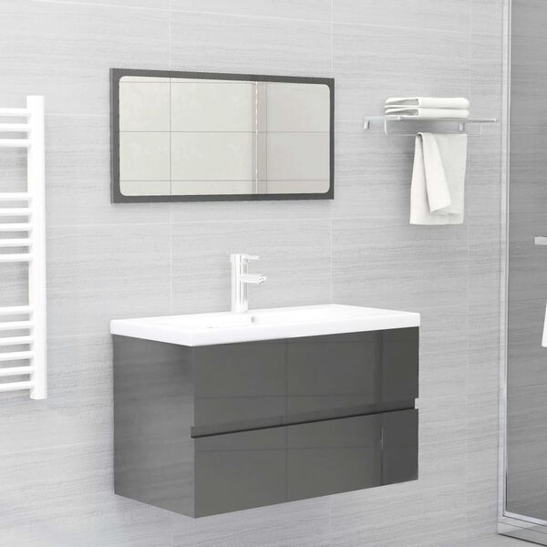 vidaXL Set Mobili da Bagno Grigio Lucido in Legno Multistrato