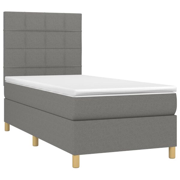 vidaXL Letto a Molle Materasso e LED Grigio Scuro 90x200 cm in Tessuto