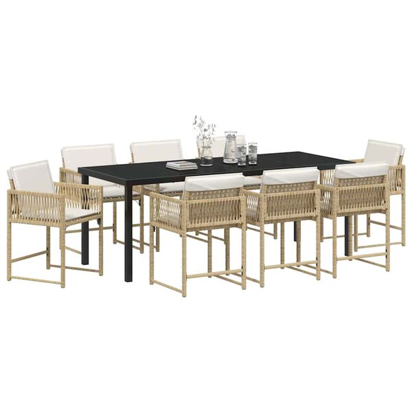 vidaXL Set da Pranzo per Giardino 9 pcs Beige polyrattan