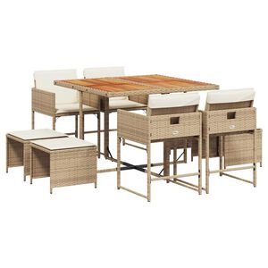 vidaXL Set da Pranzo da Giardino 9 pz con Cuscini Beige in Polyrattan
