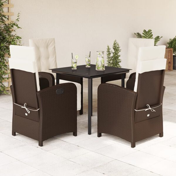 vidaXL Set da Pranzo da Giardino 5pz con Cuscini in Polyrattan Marrone