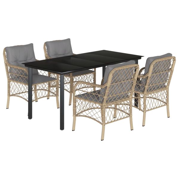 vidaXL Set Pranzo da Giardino 5 pz con Cuscini Beige Misto Polyrattan