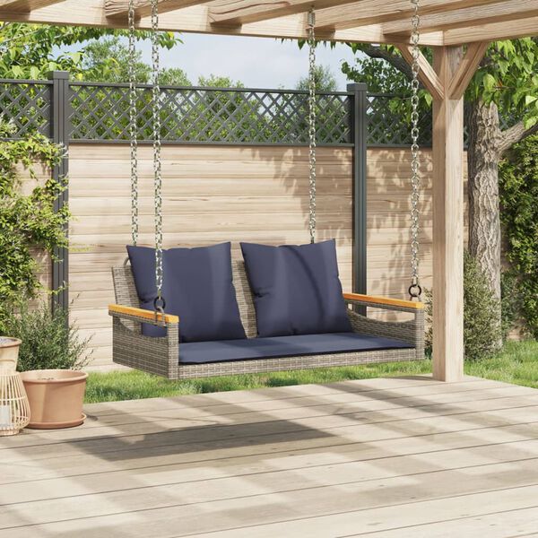 vidaXL Panchina Dondolo con Cuscini Grigia 109x62x40 cm in Polyrattan