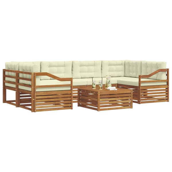 vidaXL Set di divani da esterno con cuscino 7 pcs Naturale e Crema