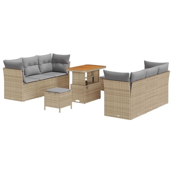 vidaXL Set Divano da Giardino 9 pcs Beige e Grigio Chiaro polyrattan