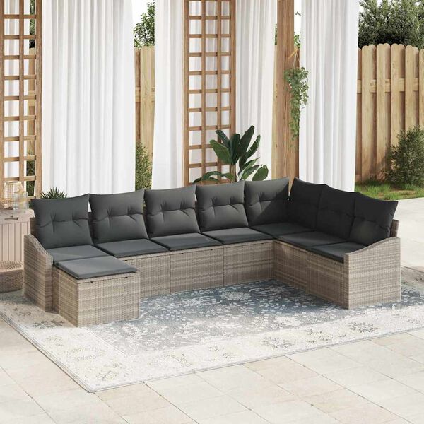 vidaXL Set Divano da Giardino 8 pcs Grigio chiaro polyrattan