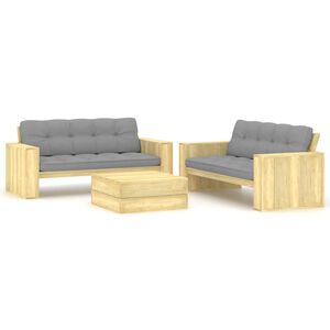 vidaXL Set Salotto Giardino con Cuscini 3 pz in Pino Impregnato