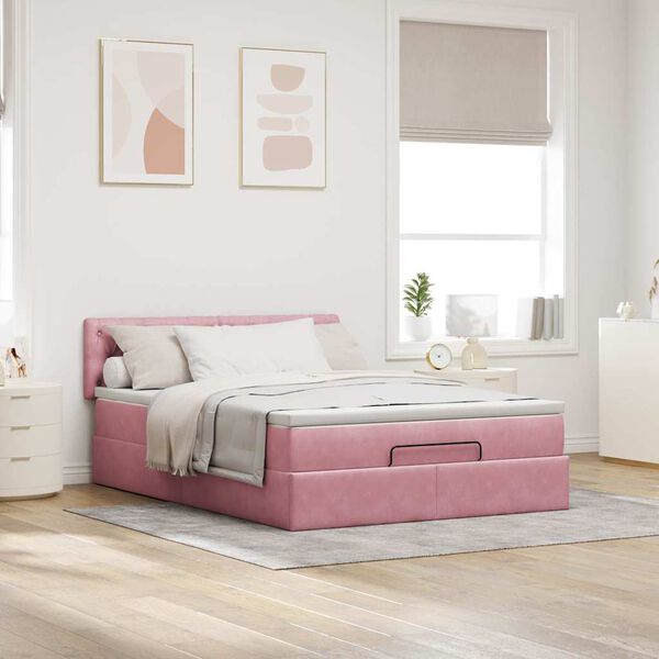 vidaXL Struttura Letto Pouf con Materasso Rosa 140x200 cm in Velluto