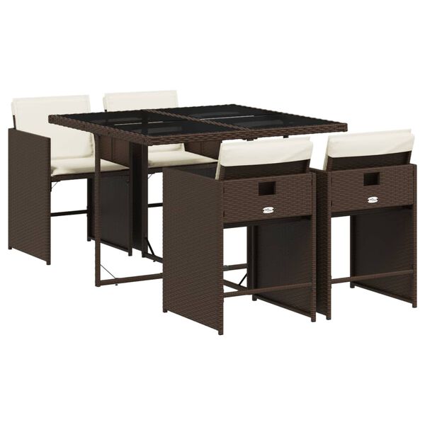 vidaXL Set da Pranzo da Giardino 5pz con Cuscini in Polyrattan Marrone