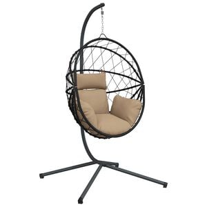 vidaXL Sedia a Uovo Sospesa con Supporto Tortora Polyrattan e Acciaio