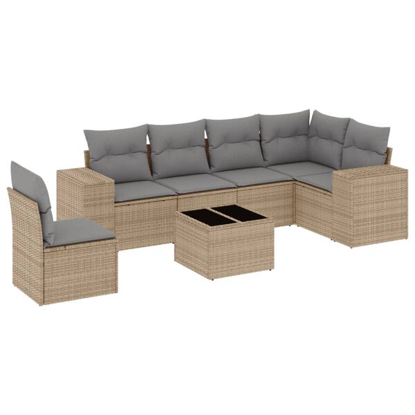 vidaXL Set Divani da Giardino 7 pz con Cuscini Beige in Polyrattan