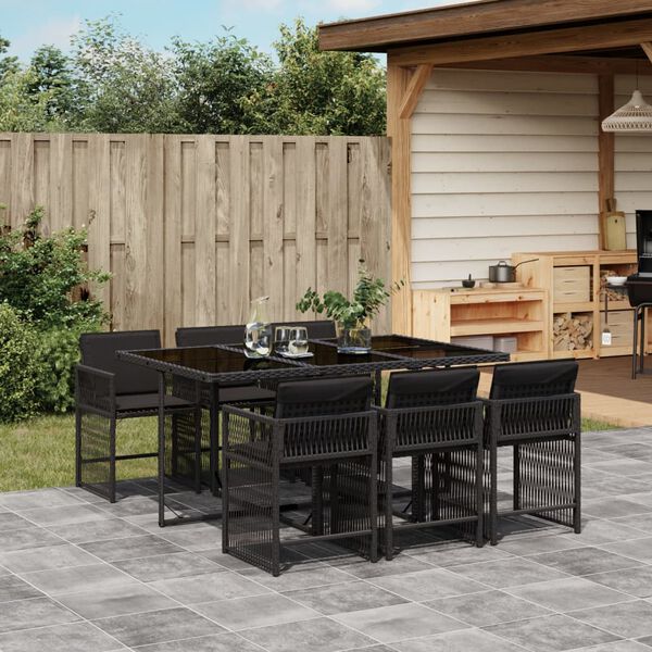 vidaXL Set da Pranzo da Giardino 7 pz Nero con Cuscini in Polyrattan