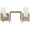 vidaXL Set da Bistr&ograve; da Giardino 3 pz con Cuscini Beige in Polyrattan
