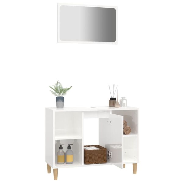 vidaXL Set Mobili da Bagno 2 pz Bianco Lucido in Legno Multistrato