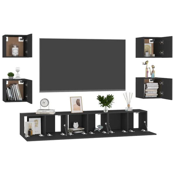 vidaXL Set di Mobili Porta TV 7 pz Nero in Legno Multistrato
