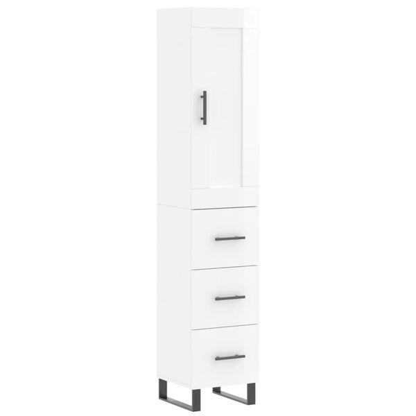 vidaXL Credenza 34,5x34x180 cm in Legno Multistrato Bianco Lucido