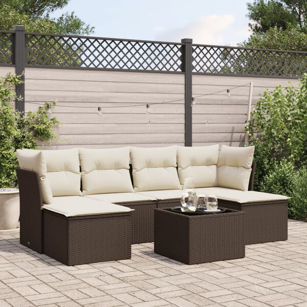 vidaXL Set Divani da Giardino 7 pz con Cuscini Marrone in Polyrattan