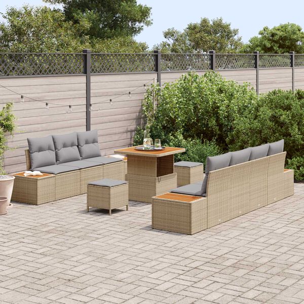 vidaXL Set Divano da Giardino con cuscino 10 pcs Beige Poly Rattan