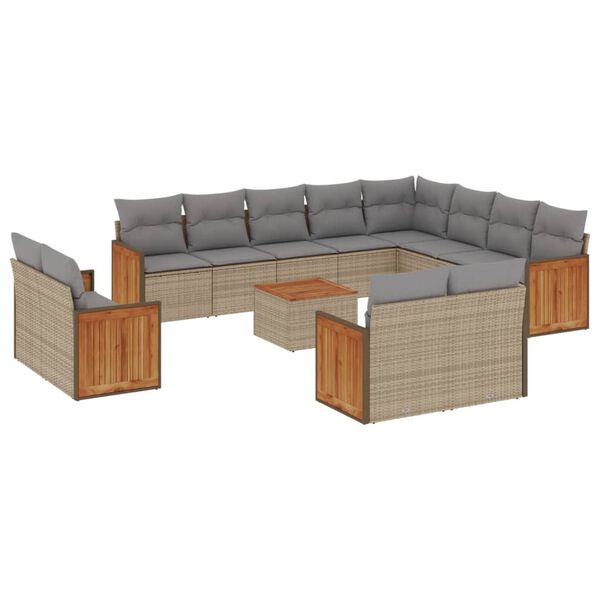 vidaXL Set Divano da Giardino 13 pz con Cuscini Beige in Polyrattan