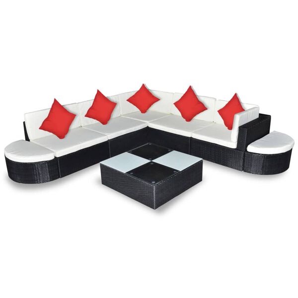 vidaXL Set Mobili da Giardino con Cuscini 8 pz in Polyrattan Nero