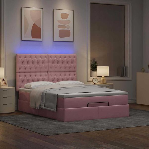 vidaXL Struttura Letto Pouf con Materassi Rosa 140x200 cm in Velluto