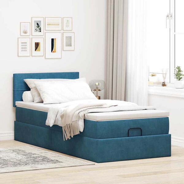 vidaXL Pouf Letto con Materasso e LED Blu Scuro 80x200cm in Velluto