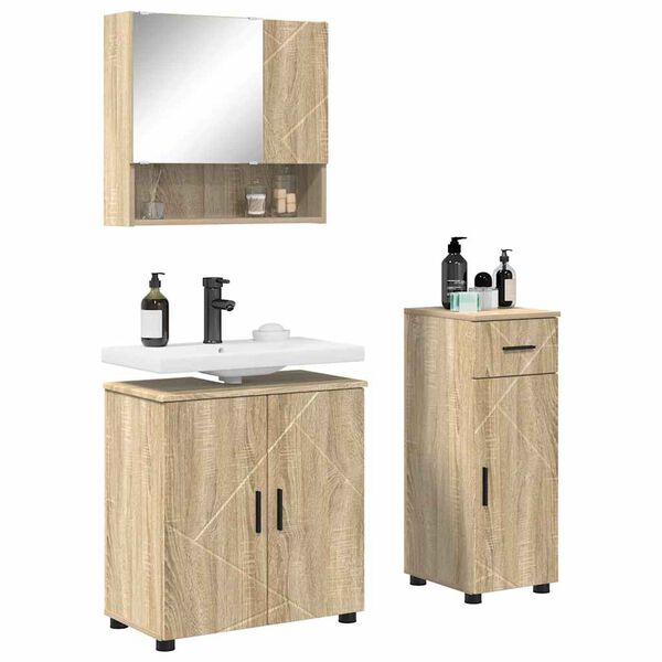 vidaXL Set di mobili per il bagno con cassetto 3 pcs Rovere Sonoma