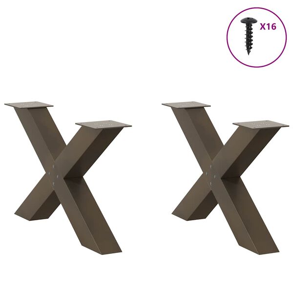 vidaXL Gambe per Tavolino da Caff&egrave; a Forma di X 2 pz Acciaio Naturale 70x(42-43) cm Acciaio