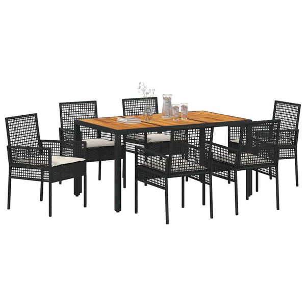 vidaXL Set da Pranzo per Giardino 7 pcs Nero polyrattan