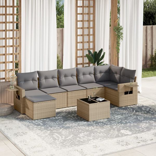 vidaXL Set Divano da Giardino 8 pz con Cuscini Beige in Polyrattan