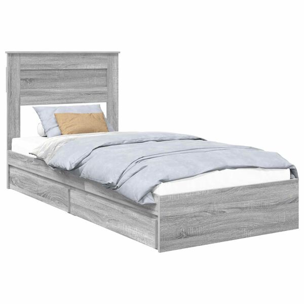 vidaXL Letto con Contenitore con testiera Grigio Sonoma 75 x 190 cm