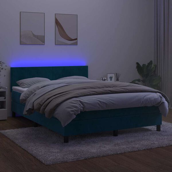vidaXL Letto a Molle con Materasso e LED Blu Scuro 140x200 cm