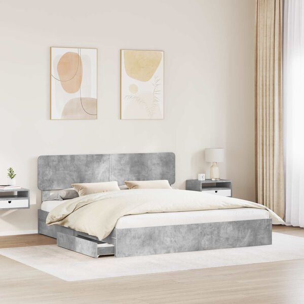 vidaXL Letto con Contenitore con testiera Grigio cemento 200 x 200 cm