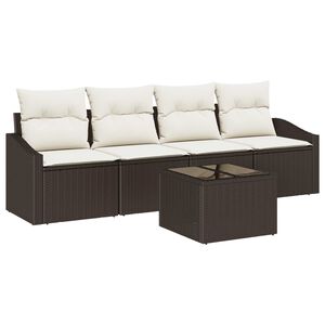 vidaXL Set di divani con cuscino 5 pcs Marrone e Crema polyrattan