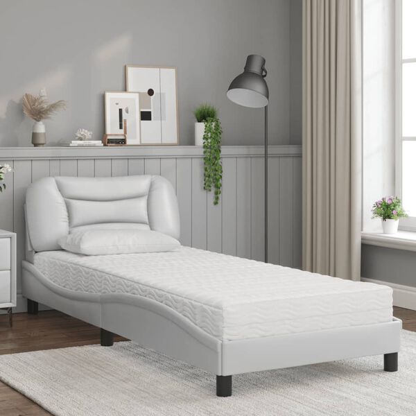 vidaXL Letto con Materasso Hvar Bianco 90x200 cm in Similpelle