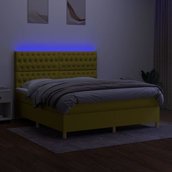vidaXL Letto a Molle con Materasso e LED Verde 180x200 cm in Tessuto