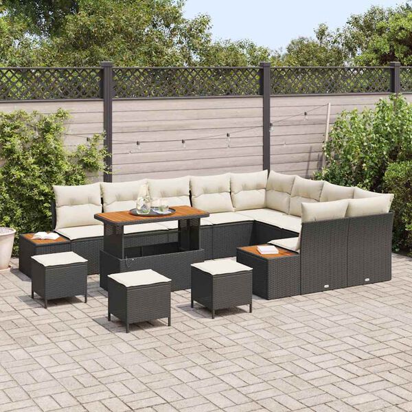 vidaXL Set Divano da Giardino con cuscino 13 pcs Nero Poly Rattan