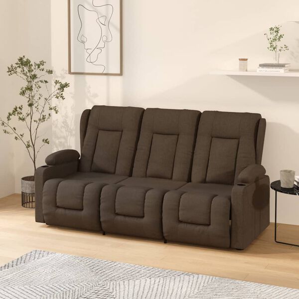 vidaXL Divano Massaggio a 3 Posti con Portabicchieri Marrone