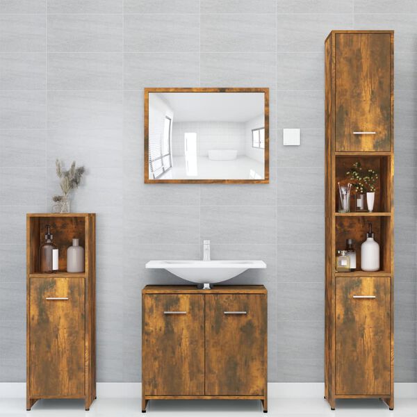 vidaXL Armadietto Bagno Rovere Fumo 30x30x183,5cm Legno tecnico