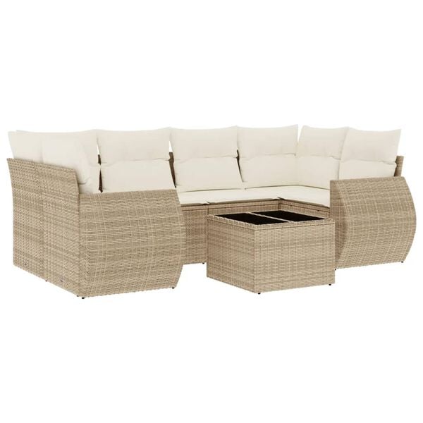 vidaXL Set Divani da Giardino 7 pz con Cuscini Beige in Polyrattan