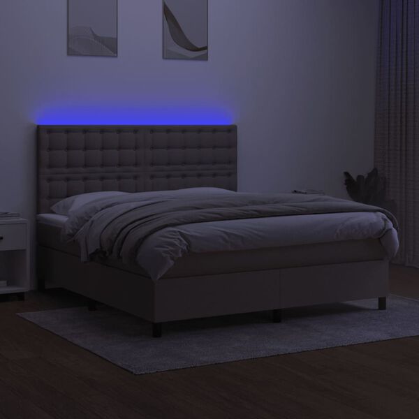vidaXL Letto a Molle con Materasso e LED Tortora 160x200 cm in Tessuto